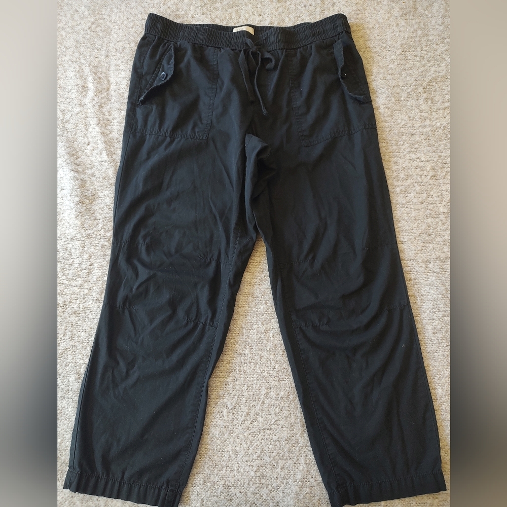 Loft Women Black Elastic-Waist Casual Pants Joggers Cargo 100% Cotton 12P
